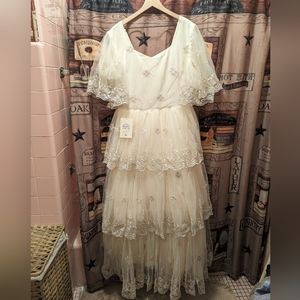 JessaKae Snowflake Gown Ivory Tulle Tiered Lace Maxi Dress